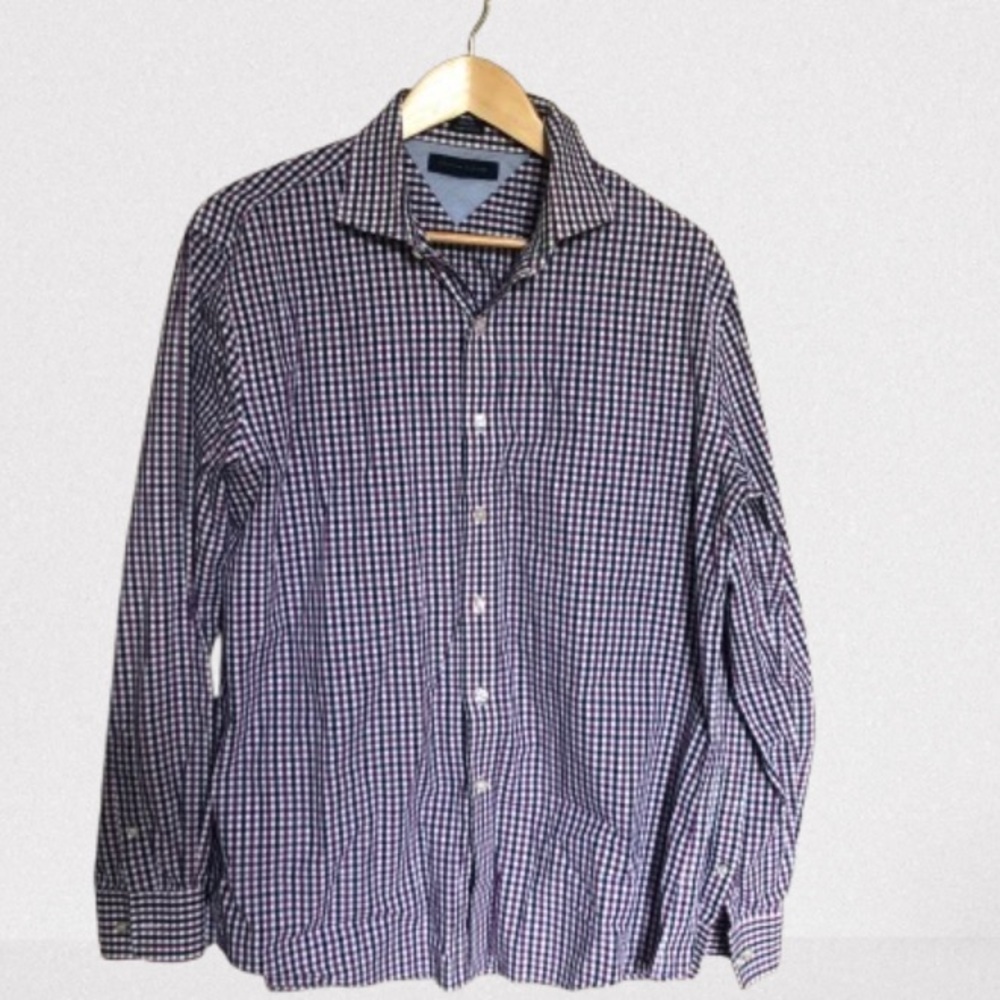 Tommy Hilfiger Blue and Purple Checked Button Down Shirt Large